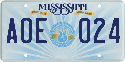 MS license plate AOE024