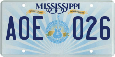 MS license plate AOE026