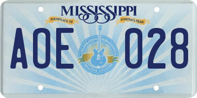 MS license plate AOE028