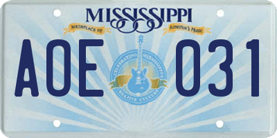 MS license plate AOE031