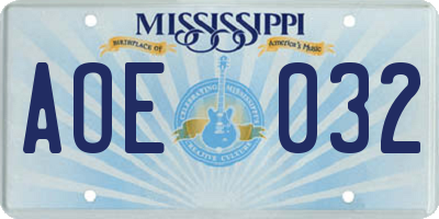 MS license plate AOE032