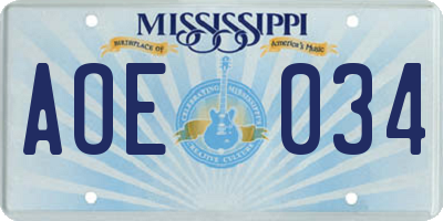 MS license plate AOE034