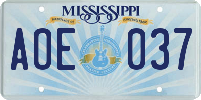 MS license plate AOE037