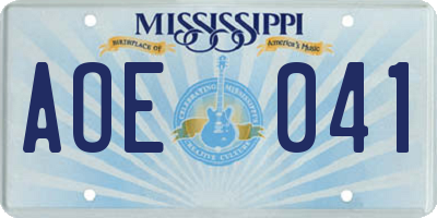 MS license plate AOE041