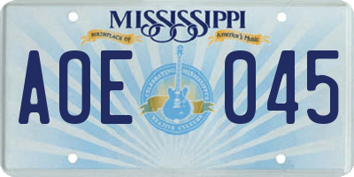 MS license plate AOE045