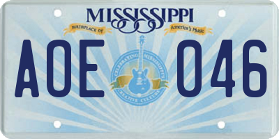MS license plate AOE046