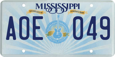 MS license plate AOE049