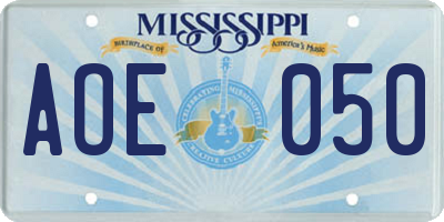 MS license plate AOE050