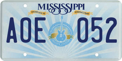 MS license plate AOE052
