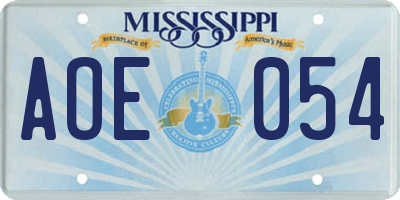 MS license plate AOE054