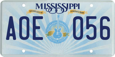 MS license plate AOE056