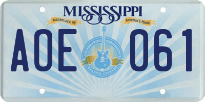 MS license plate AOE061