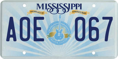MS license plate AOE067