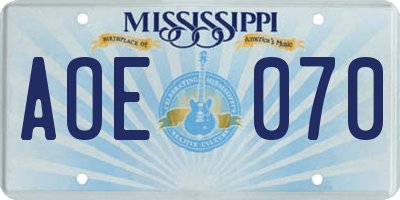 MS license plate AOE070