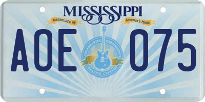 MS license plate AOE075