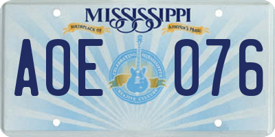 MS license plate AOE076