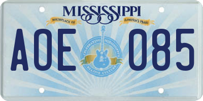 MS license plate AOE085