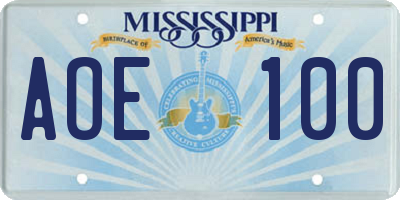MS license plate AOE100