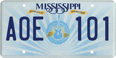 MS license plate AOE101
