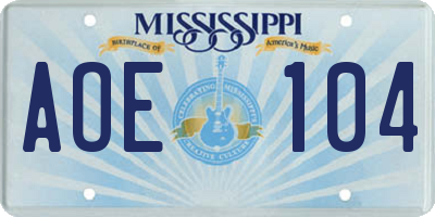 MS license plate AOE104