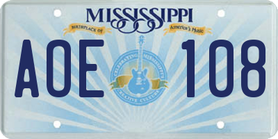 MS license plate AOE108