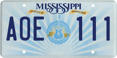 MS license plate AOE111