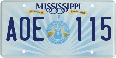 MS license plate AOE115