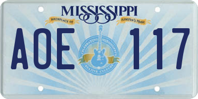 MS license plate AOE117