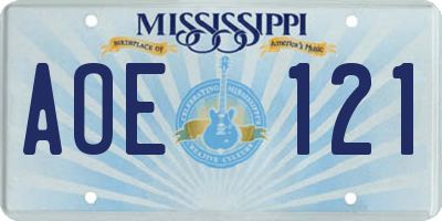 MS license plate AOE121