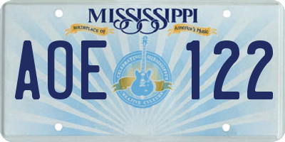 MS license plate AOE122