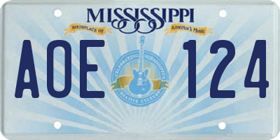 MS license plate AOE124