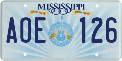 MS license plate AOE126