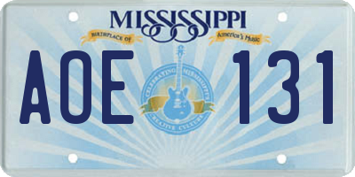 MS license plate AOE131