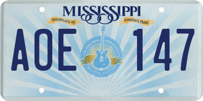 MS license plate AOE147