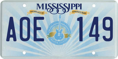 MS license plate AOE149