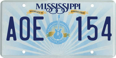 MS license plate AOE154