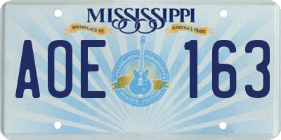 MS license plate AOE163