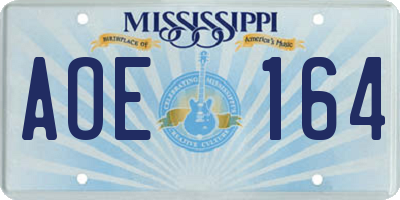 MS license plate AOE164