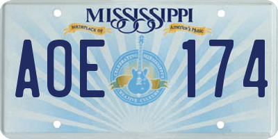 MS license plate AOE174