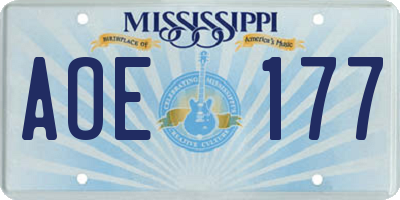 MS license plate AOE177