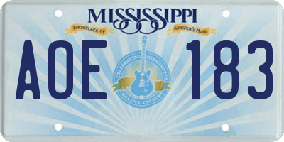 MS license plate AOE183