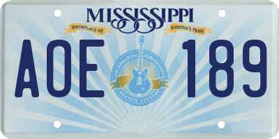 MS license plate AOE189