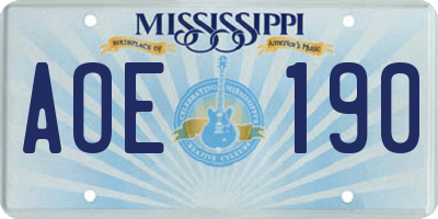 MS license plate AOE190