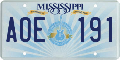 MS license plate AOE191