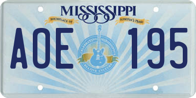 MS license plate AOE195