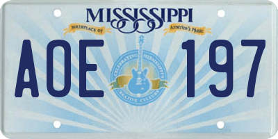 MS license plate AOE197