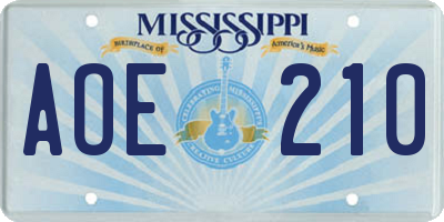 MS license plate AOE210