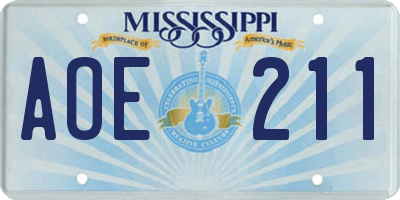 MS license plate AOE211