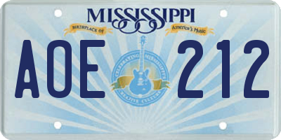 MS license plate AOE212