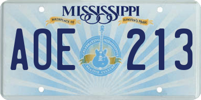 MS license plate AOE213